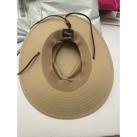 Jacobson Hat Men's Tan Sun Hat Boonie Safari Breathable Mesh Chin Strap - Picture 6 of 8